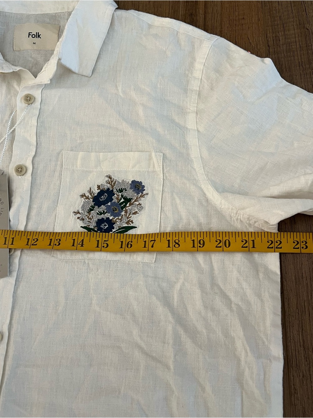 Folk Monty short sleeve linen-blend shirt With floral embroidered design Medium - Picture 5 of 7